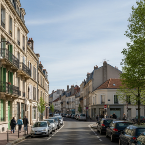 Vue de la rue Franklin à Montreuil avec une ambiance de quartier conviviale