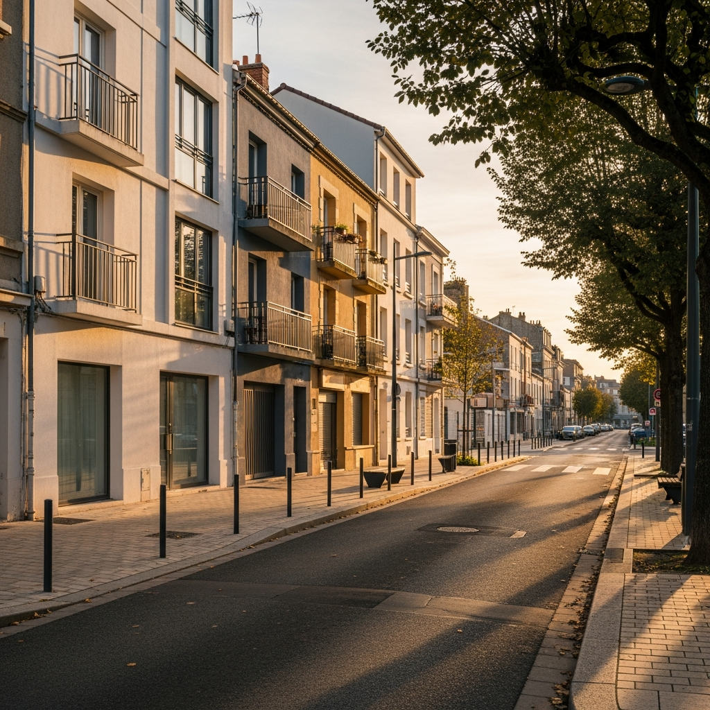 Vue de la rue Gaston Lauriau à Montreuil avec des immeubles résidentiels