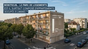 Illustration d’immeubles collectifs et de quelques maisons, symbolisant la structure du parc résidentiel à Montreuil.